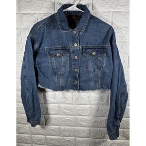 Forever 21 Womens Jean Jacket Size Small Denim Button Front Long Sleeve‎ Cropped